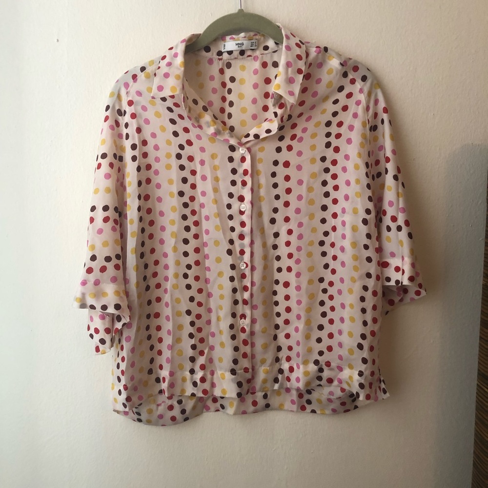 Mango Suit Polka Dot Silky Short Sleeve Shirt